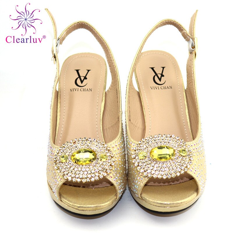 Zomer Speciale Arrivals Gold Kleur Bijpassende Schoenen En Tas Set In Hakken Bijpassende Schoenen En Tas Set voor Party