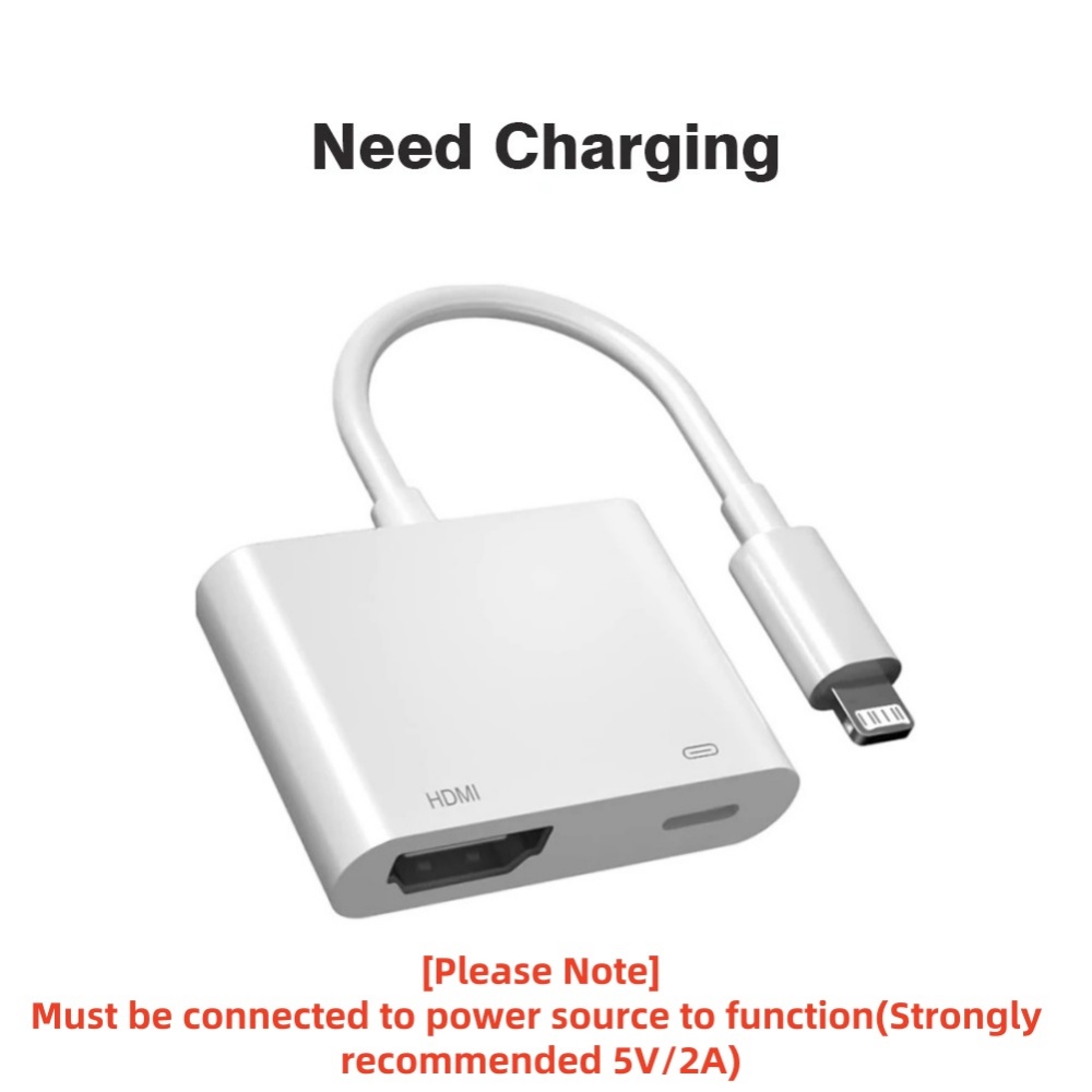 2 In 1 HD 1080P Phone To HDMI-Compatible Projection Cable Adapter With Charging Port No Power Needed Universal Compatibility: WHITE