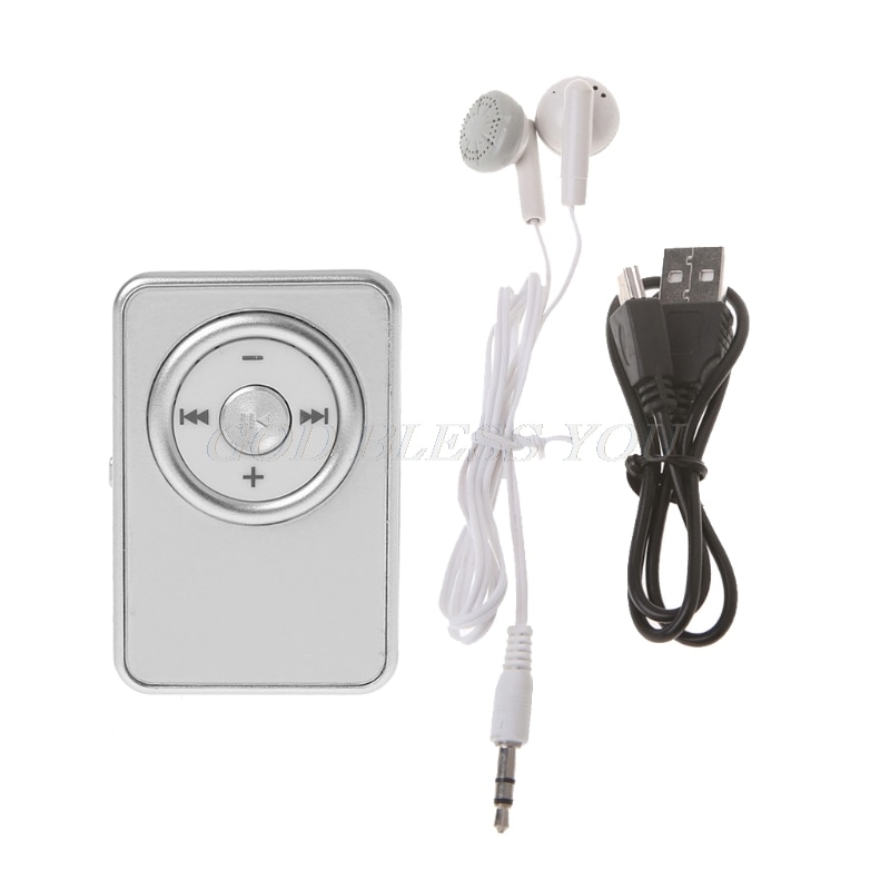 Mini klip musik media  mp3 afspiller understøtter tf micro sd kort med øretelefon usb kabel: S