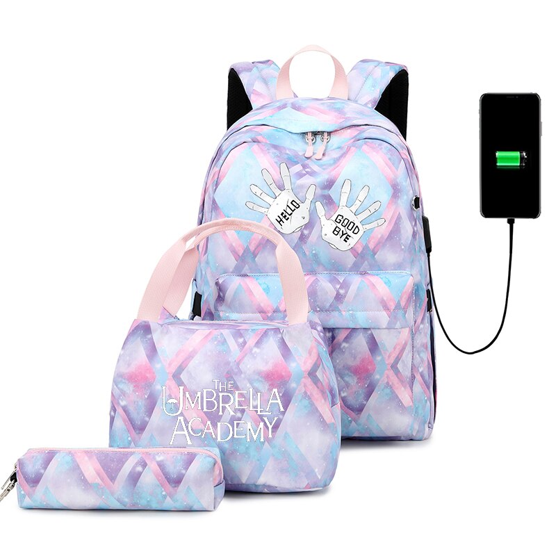 Mochila escolar para adolescentes y hombres, de viaje con carga USB morral, informal, para libros, 3 unids/set por Set: 011