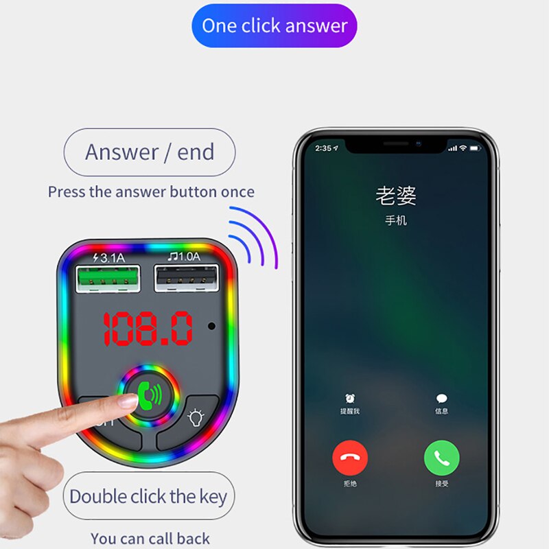 Vr Robot Bluetooth 5.0 Fm-zender Auto MP3 Speler Met Led Licht Draadloze Handsfree Car Kit Adapter Dual Usb Fast opladen