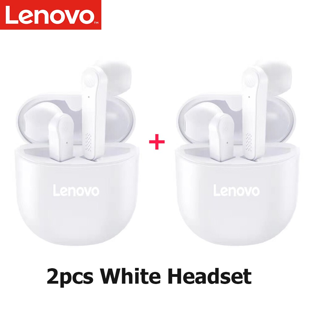 Lenovo PD1 Bluetooth 5.0 Earphones TWS Wireless Headphone Touch Control Semi-in-Ear Earbuds Stereo Bass Music Headset with Mic: 2pcs White