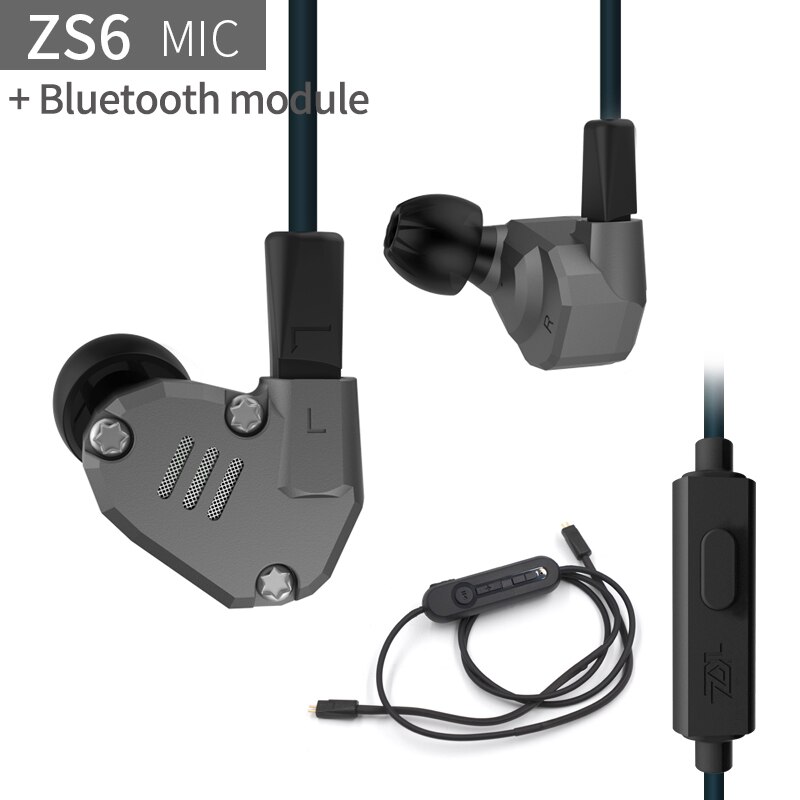KZ ZS6 2DD+2BA Hybrid In Ear Earphone HIFI DJ in ear Monitor Running Sport Earphones Earplug Headset Bluetooth Hifi Earbuds: ZS6Graywithmicblueth