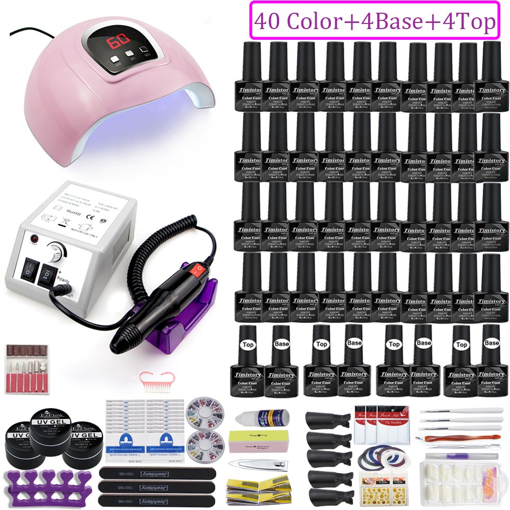 UV LED Lamp Nail Set Acrylic Kit 40&20 Colors Nail Gel Polish Manicure Set With 35000/20000 RPM Nail Drill Machine Nail Art Tool: X4-40GEL-2000