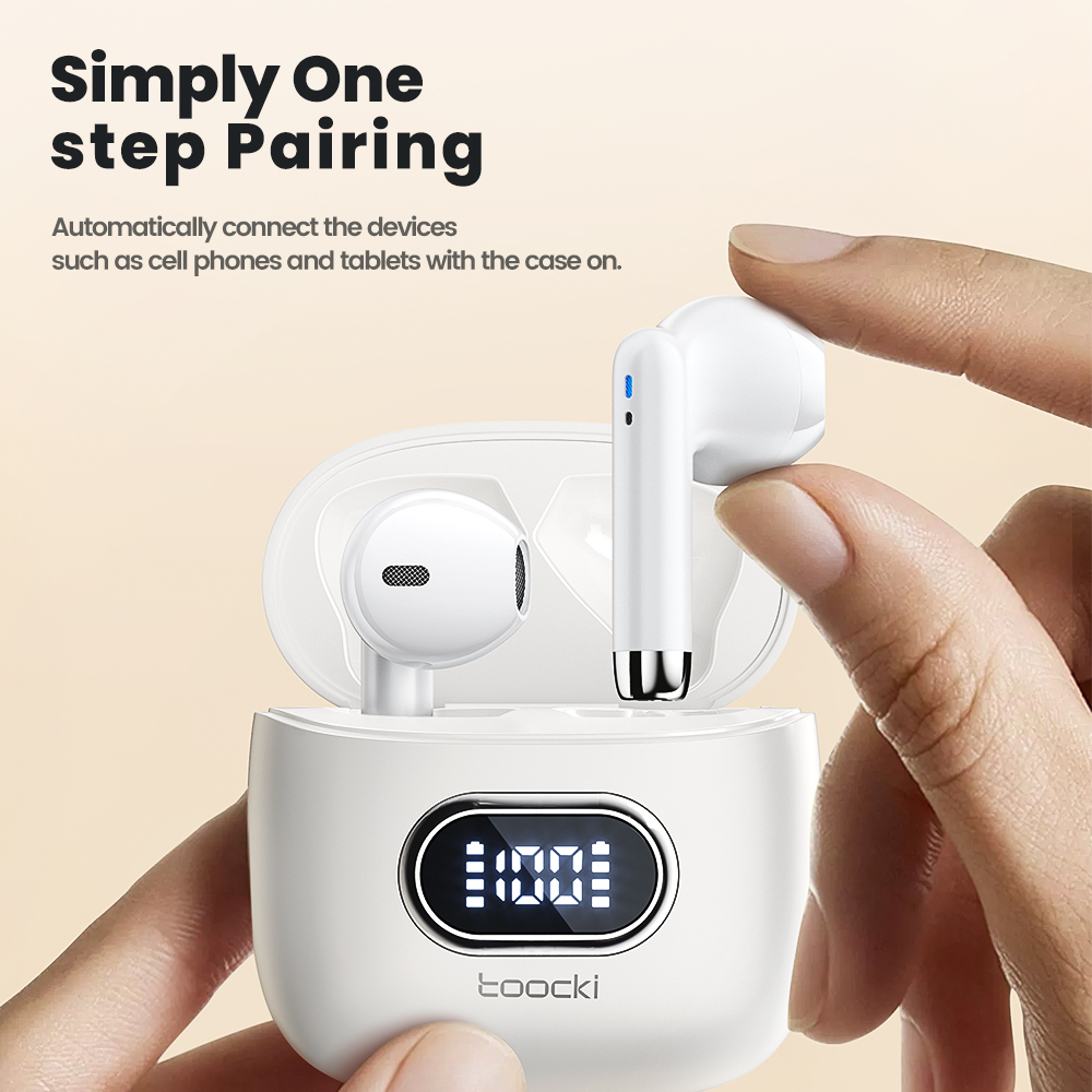 Toocki V05 bezprzewodowe słuchawki Bluetooth słuchawki stereo Hifi zasilanie DIsplay TWS Bluetooth V5.3 Mini słuchawki douszne z zestawem słuchawkowym z mikrofonem