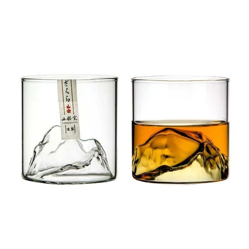 Iceberg – verre à liqueur 3D, 2 pièces, pour liqueur de montagne, verre de Vodka, coffret en bois, ensemble de verres à vin de style japonais: 2 Pieces Glass