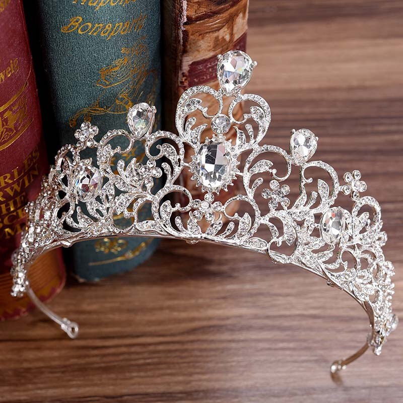 Frauen Luxus Strass Blume Tiara Braut Crown Hochzeit Braut Silber Farbe Kristall Hohl Große Krone Diadem Haar Zubehör JL