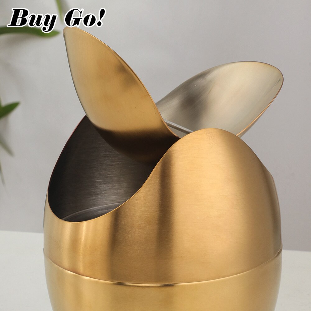 Cute Desktop Mini Flip Garbage Storage Bucket Office Household Stainless Steel Desk Waste Container Bucket Countertop Trash Can