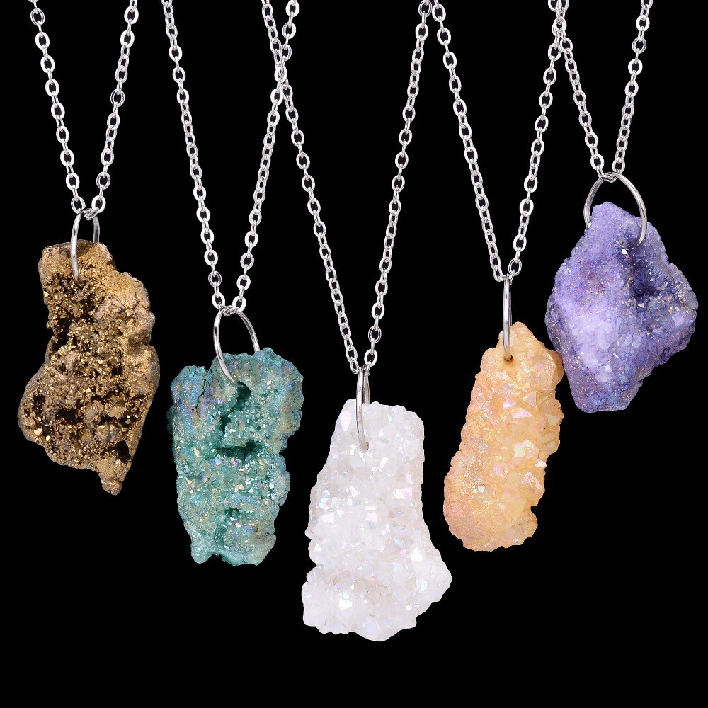 Onregelmatige Natuursteen Quartz Crystal Hangers Kettingen voor Vrouwen Drusy Druzy Zilver Kleur Chain Verklaring Ketting Sieraden