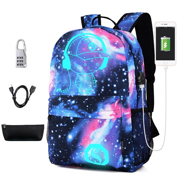 Anti-Dief Tas Lichtgevende Schooltassen Voor Jongens Student Rugzak 15-17 Inch Mochila Met Usb Opladen poort Slot Schooltas: USB blue child