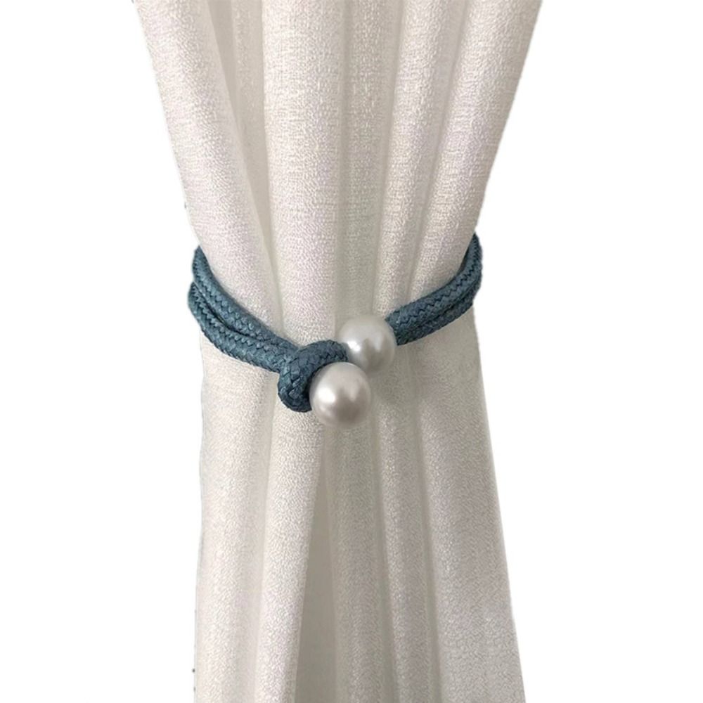 Kleiner Perlen-Vorhang-Clip mit Riemen, längenfrei anpassen, Vorhanghalter, exquisit ausziehbare Krawatte, Perlenseil für Zuhause: Marine Blau