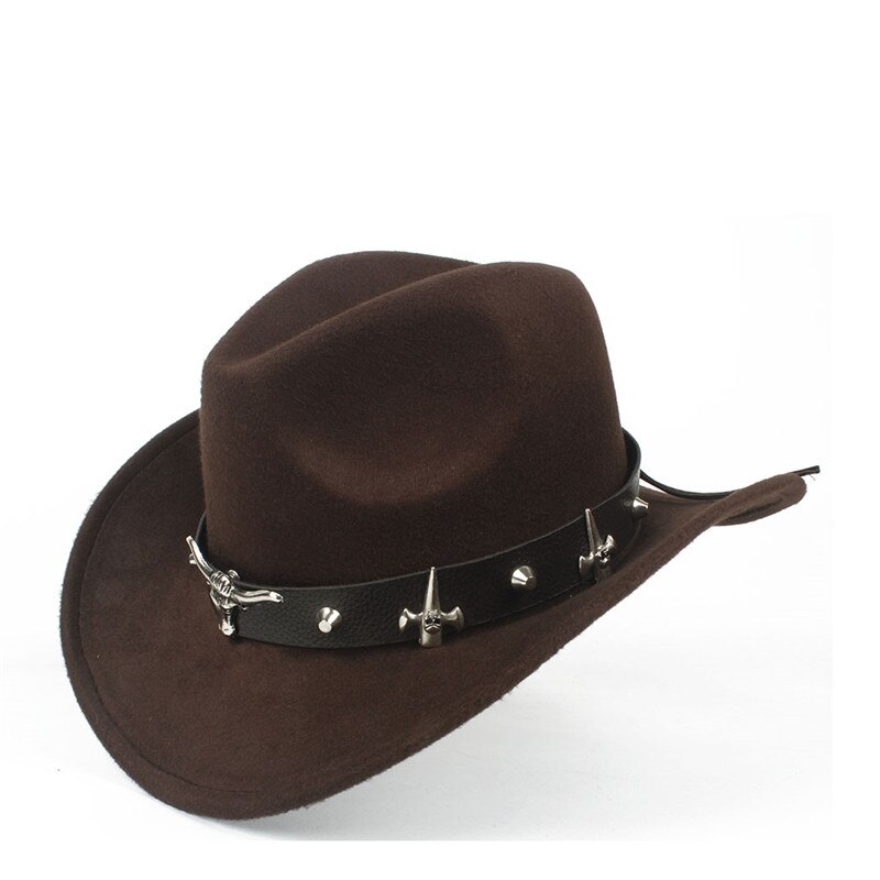 100% Wool Women Men Hollow Western Cowboy Hat With Tauren Belt Winter Outback Jazz Toca Sombrero Cap Size 56-58CM