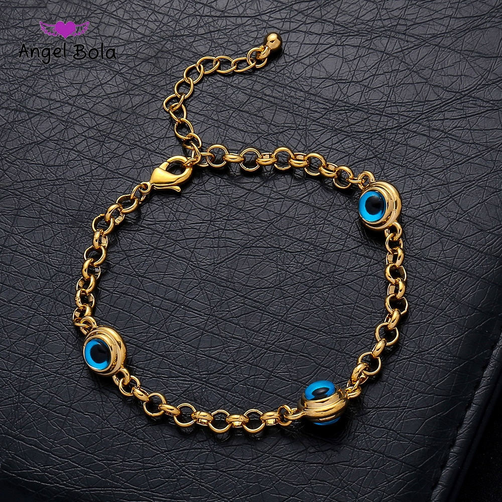 Blue Evil Eye Crystal Charm Armbanden voor Vrouwen Mode-sieraden 3 Turkse Blue Eye Armband Goud Kleur Plated Nooit Vervaagd