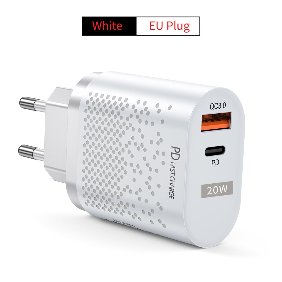 Caricabatterie USB tipo C elettrico Mini caricabatterie rapido 3.0 QC PD 20W caricabatterie per telefono cellulare per iPhone 12 caricabatterie rapido Samsung Xiaomi: EU White