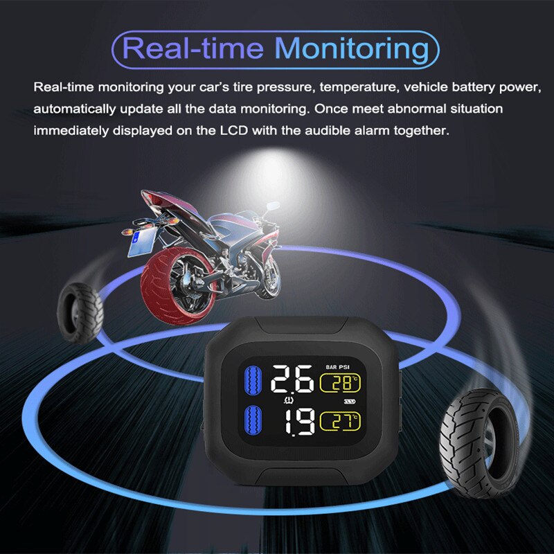 TPMS – capteur de pression des pneus de Moto sans fil, système de surveillance, capteur interne/externe, affichage LCD