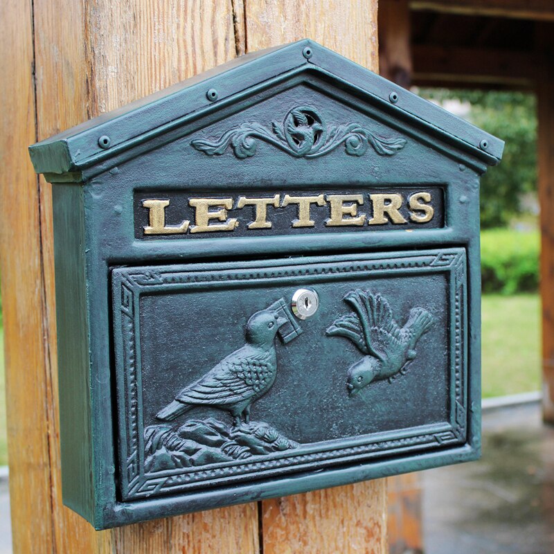Vintage Retro Cast Iron Locking Wall Mount Mailbox Lockable Postal Letter Box