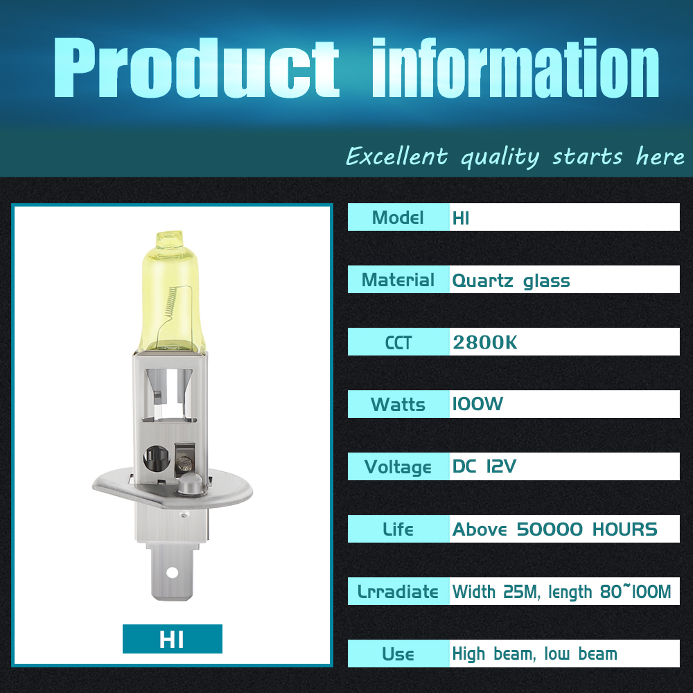 2 uds 3000LM 100W bombilla halógena para coche lámpara HOD 2800K luz amarilla faro delantero H1/H3/H4/H7/880/881/9005/9006: Blue