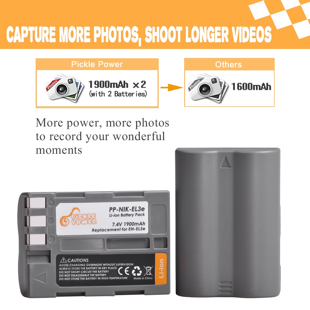2 pc 1900 mah en -el3e sv  el3e kamerabatteri och led -laddare med typ c -port för nikon  d50 d70 d80 d90 d100 d200 d300 d300s d700.