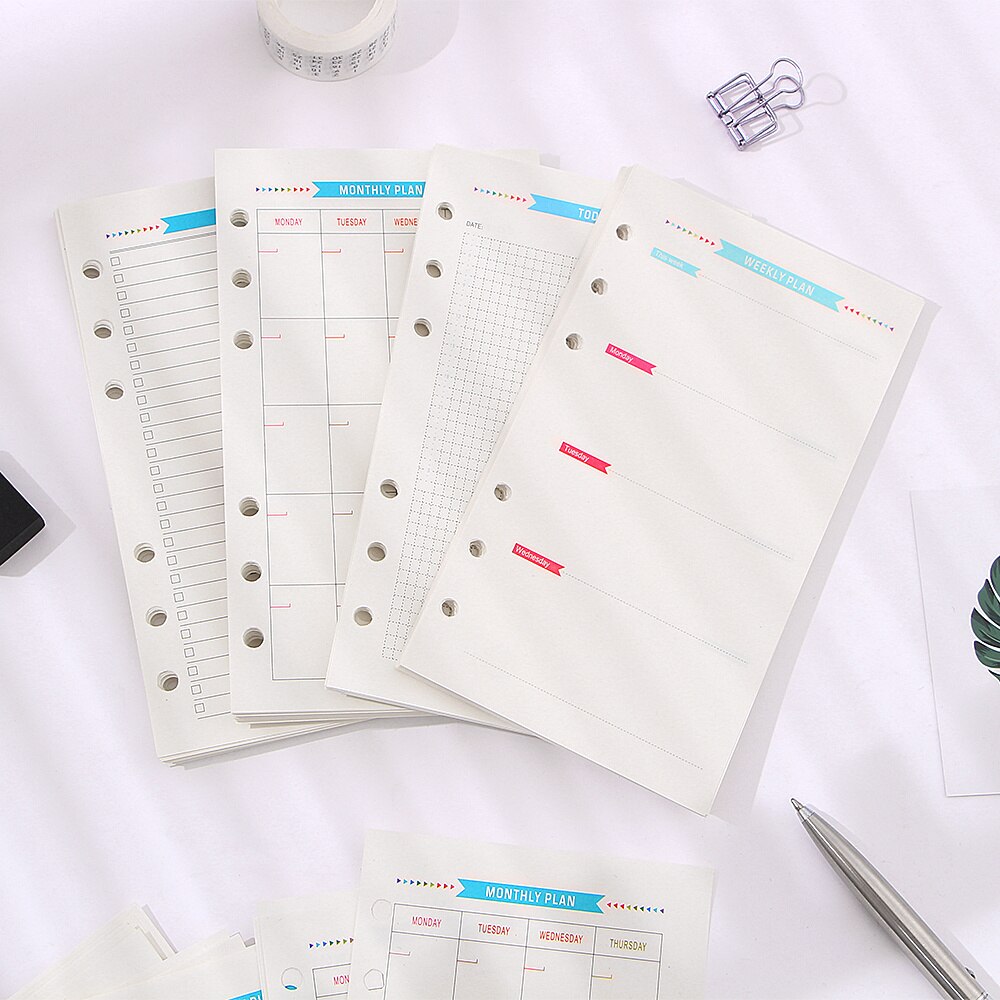 Agenda en espiral con 6 agujeros, planificador con papel interno, diario semanal, Plan mensual para hacer lista, página colorida para cuaderno de hojas sueltas A6/A5