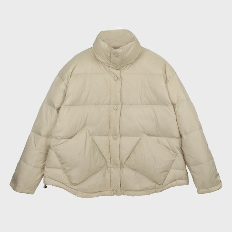 Aachoae casual feminino longo parka com bolsos sólido manga longa algodão-acolchoado jaqueta senhoras inverno grosso casacos quentes ropa de mujer: Beige