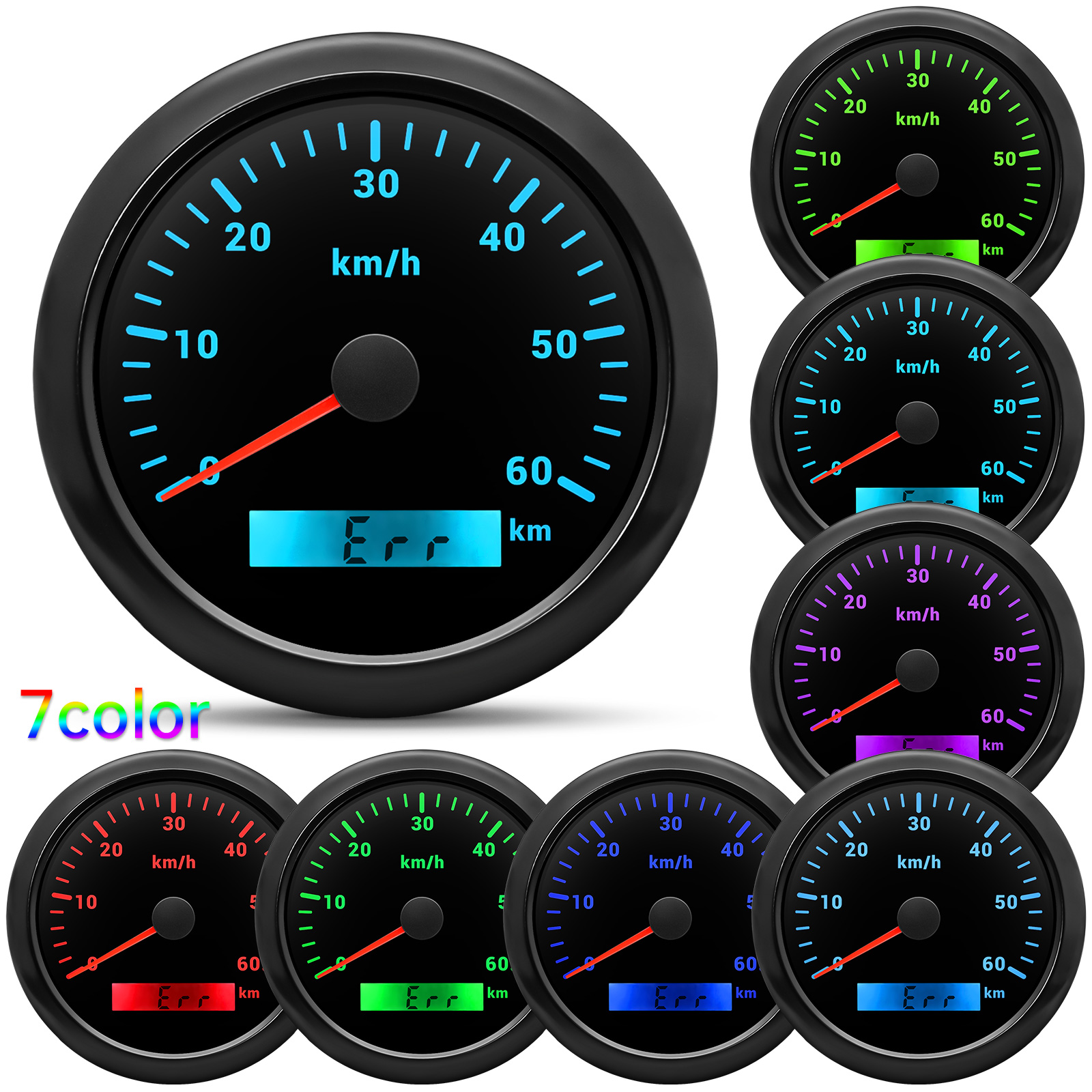 30 km/u ,60 km/u ,120 km/u ,200 km/u 85mm snelheidsmeter met 7 kleuren, analoge pulssignaal snelheidsmeter voor auto, boot, maritiem gebruik