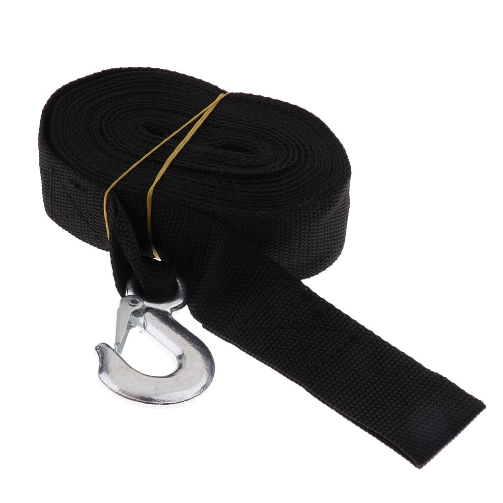 Black Winch Trailer Replacement Strap With Heavy Duty Hook For Boats