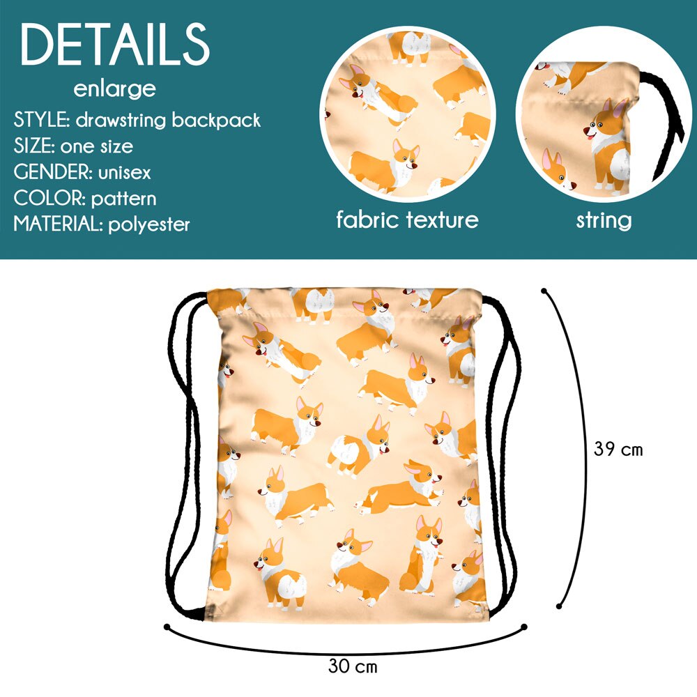 Who Cares Corgi Drawstring Bag For Shoes In School String Pouch Fabric 3D Printing Gym Bag Lace Backpack