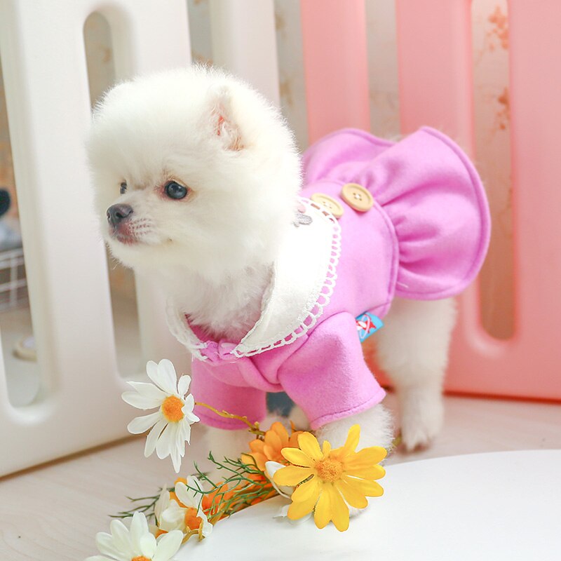 Petcircle hund hvalpetøj lilla kirsebæruld kjole kattekat passer til lille hund forår og efterår kæledyr kostume hundeklud hund nederdel