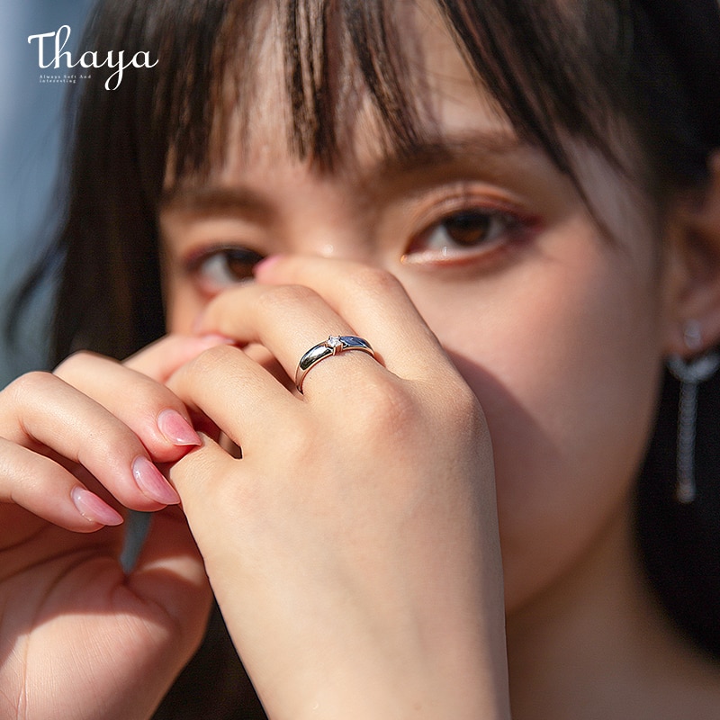 Thaya 925 Silber Himmel sternenklar Paar Ring Für Liebhaber Einstellbare Öffnen Emaille Valentinstag Für Frauen männer Edlen Schmuck