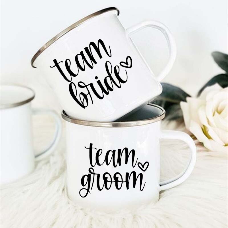 Team Bride Team Groom Printed Enamel Mug Bachelorette Party Coffee Mugs Wine Handle Cups Wedding Maid of Honor Best Man