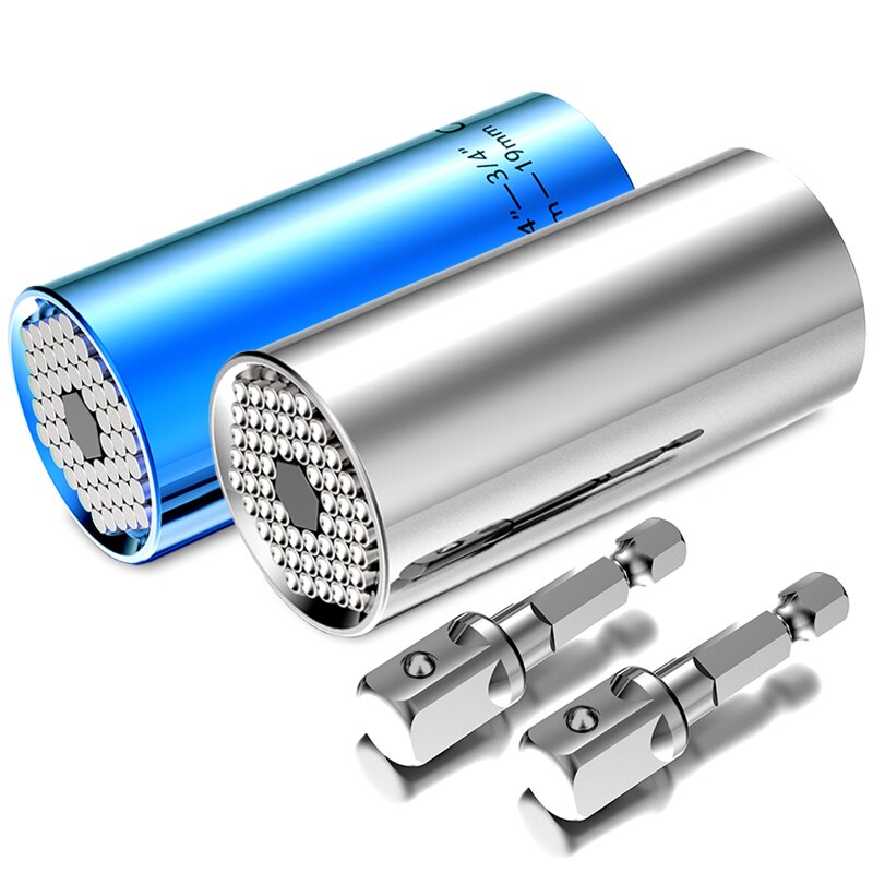 7-19mm universal momentnyckelhuvud set hylshylsa borrmaskin spärrbussning nyckel magisk nyckel grepp handverktyg gör-det-själv-verktyg yl: 4pc silver x blå