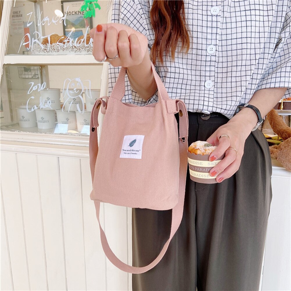 Canvas bomull enkelt tecknat tryck dragkedja shoppingkassar flickor enfärgad liv casual paket casual handväska: Rosa