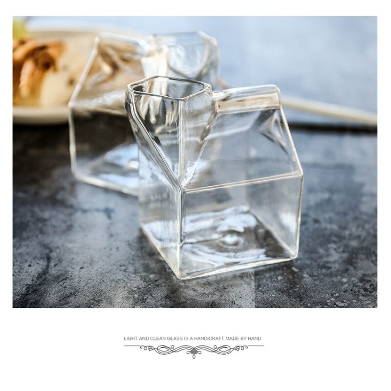 Creatieve Japanse Vierkante Melk Cup Hittebestendig Glas Melk Doos Verse Melk Doos Thuis Ontbijt Cup