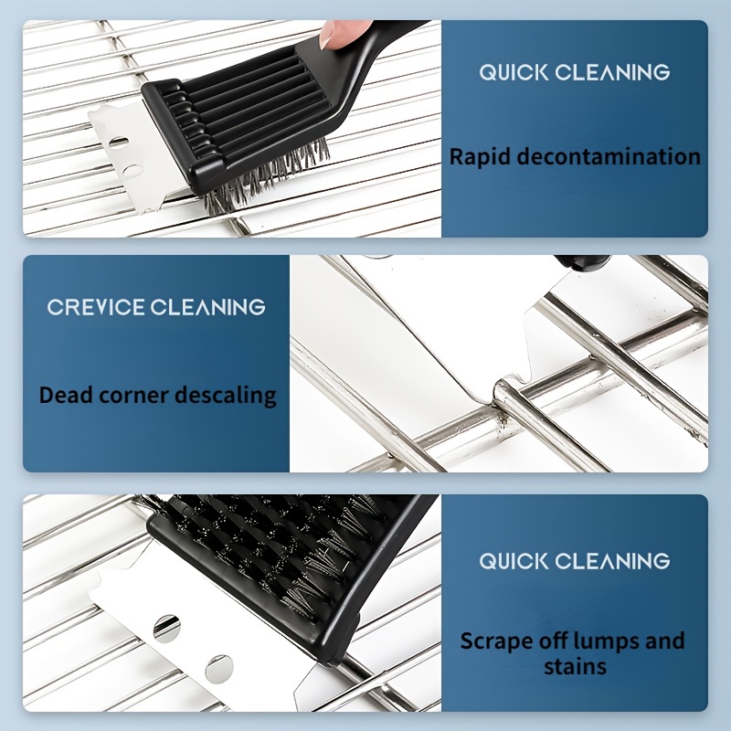 1pc Grillreiniger Draagbare Diepe Reiniging Stalen Borstel Plastic Handvat BBQ Reinigingsborstel BBQ Accessoires Keukengadgets, 8in, Sch