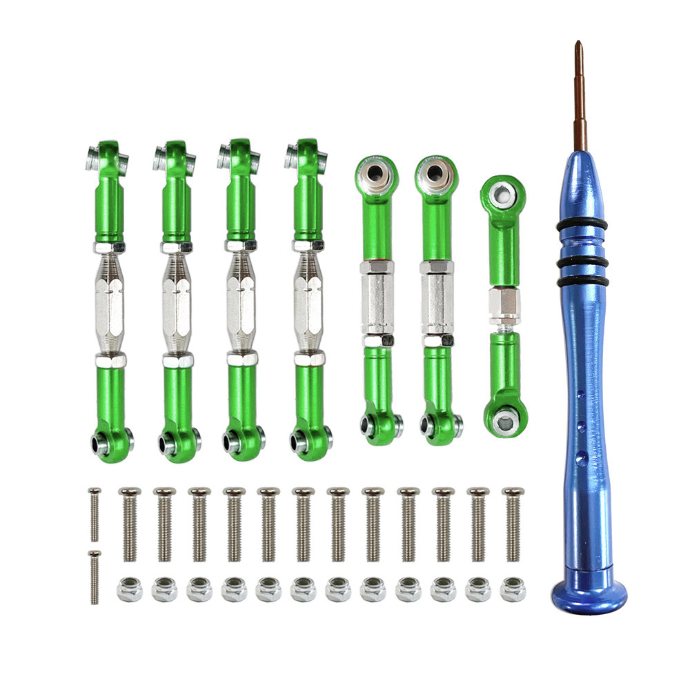 Juego de varillas de dirección con varilla de tracción servo de conexión de metal para WLtoys 1:14 144001 124018 124019 Piezas de actualización de coche RC: Verde
