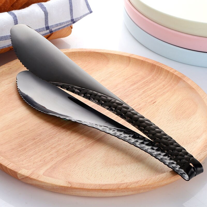 Gold Bread Clip Rose Golden Food Tongs Black Barbecue Buffet Salad Steak Clever Tong Bar Serving Clamp Kitchen Accessories 20cm: Black Tong
