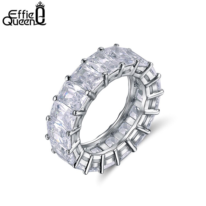 Effie Queen Rij Eeuwige Crystal Sieraden Wedding Ring Clear Mode Eternity Ringen Voor Vrouwen Sieraden DR146: 6 / Silver Color
