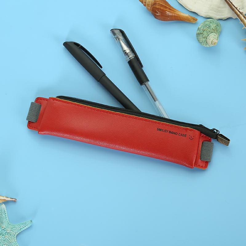 Mini Kawaii Pencil Case Pencil Cases Stationery For Office Pen Case Elastic Band Leather School Supplies Pencil Bags: hongse