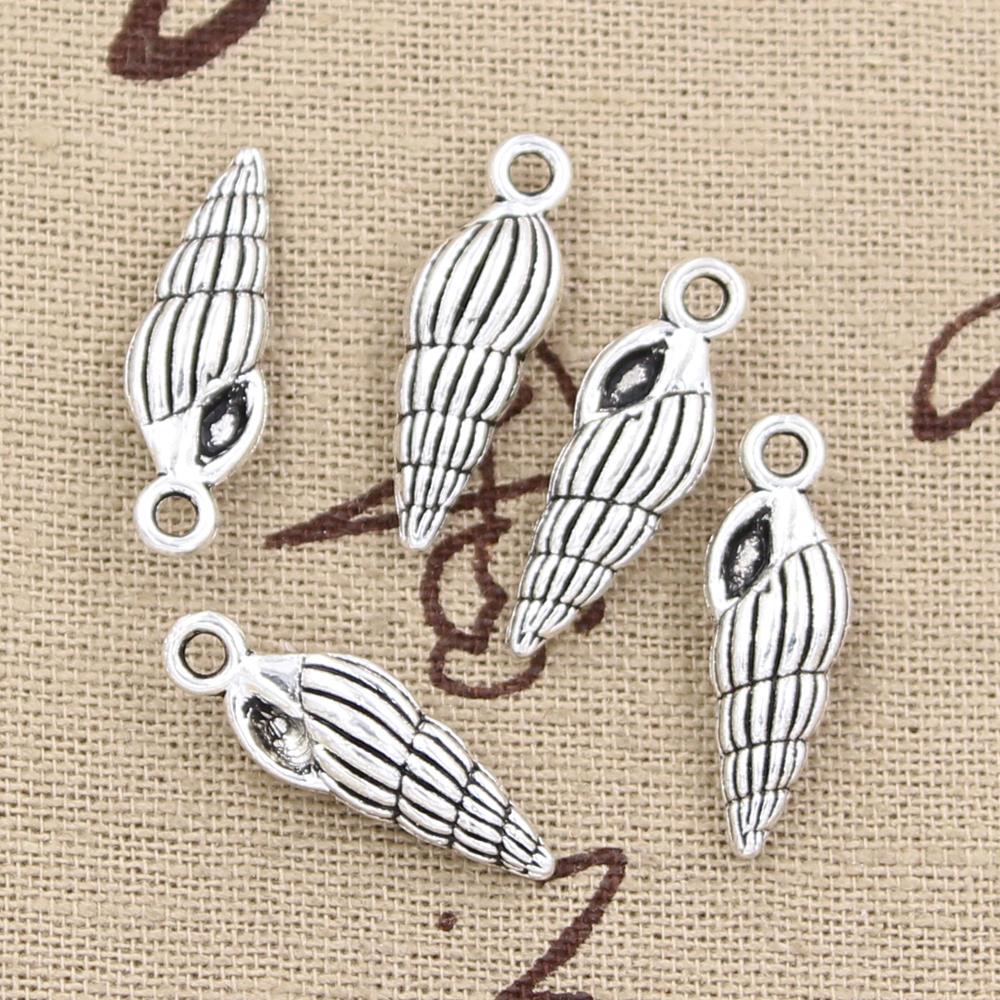 8 Uds. Charms Conch Shell 24x8mm ajuste para hacer colgantes antiguos, color plata tibetana Vintage, joyería hecha a mano DIY