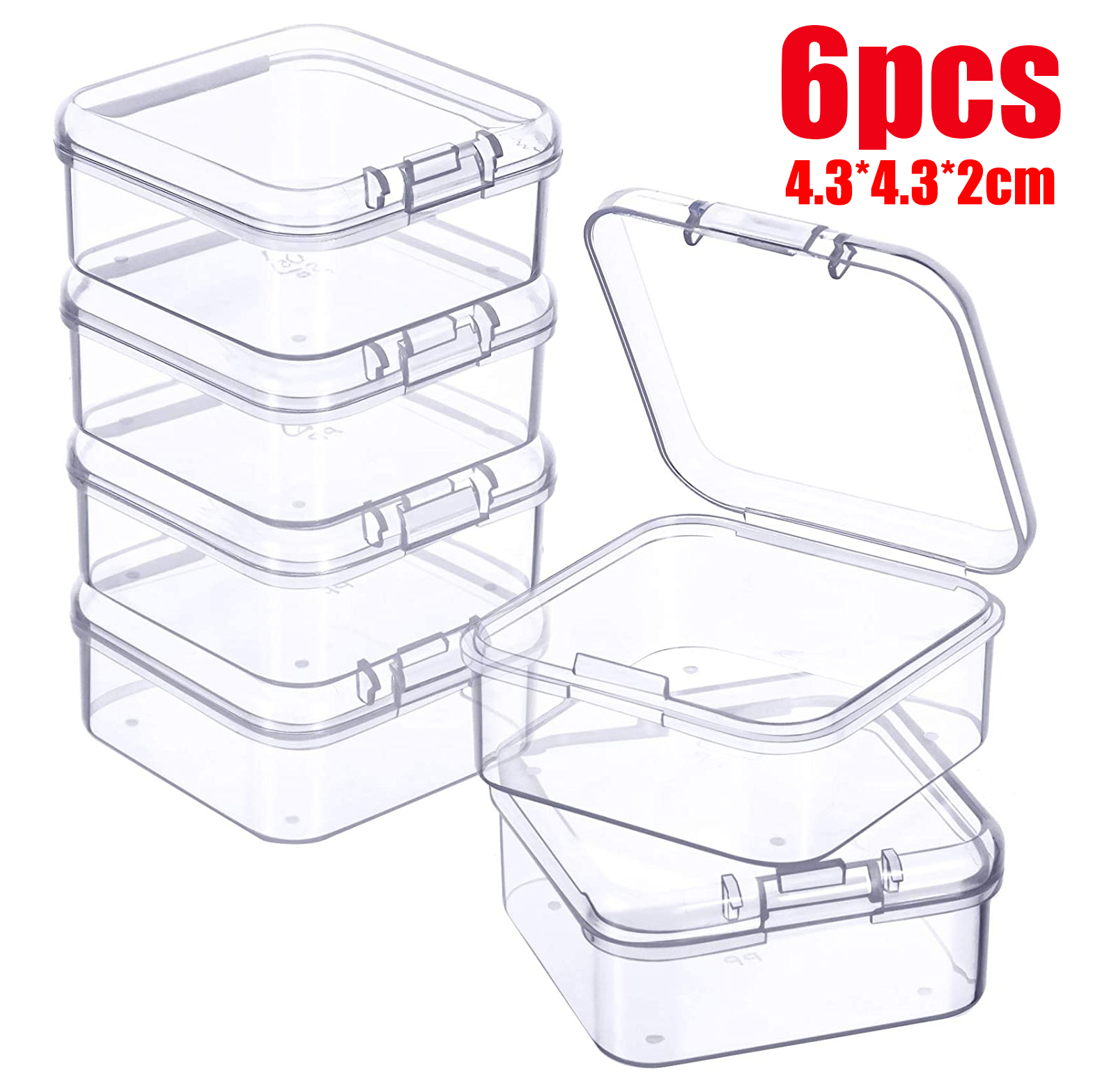Mini contenedores transparentes de 6-48 Uds., caja de almacenamiento de cuentas cuadradas de plástico para cuentas, joyería, manualidades, juego de mesa, organización de piezas al por mayor: Blanco