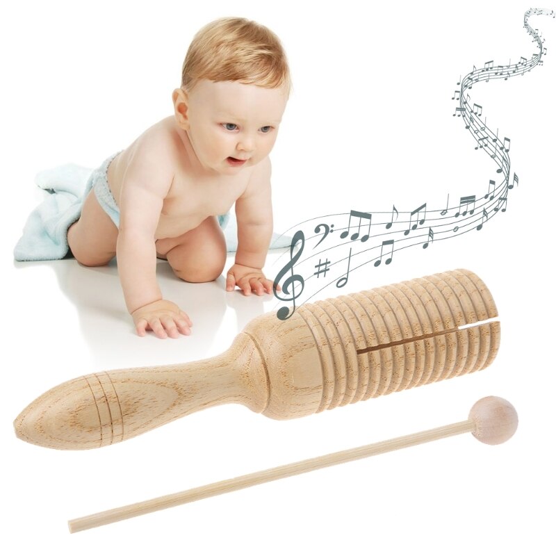 Enkel trä agogo guiro ton block slagverk med vispar musikalisk leksak kid