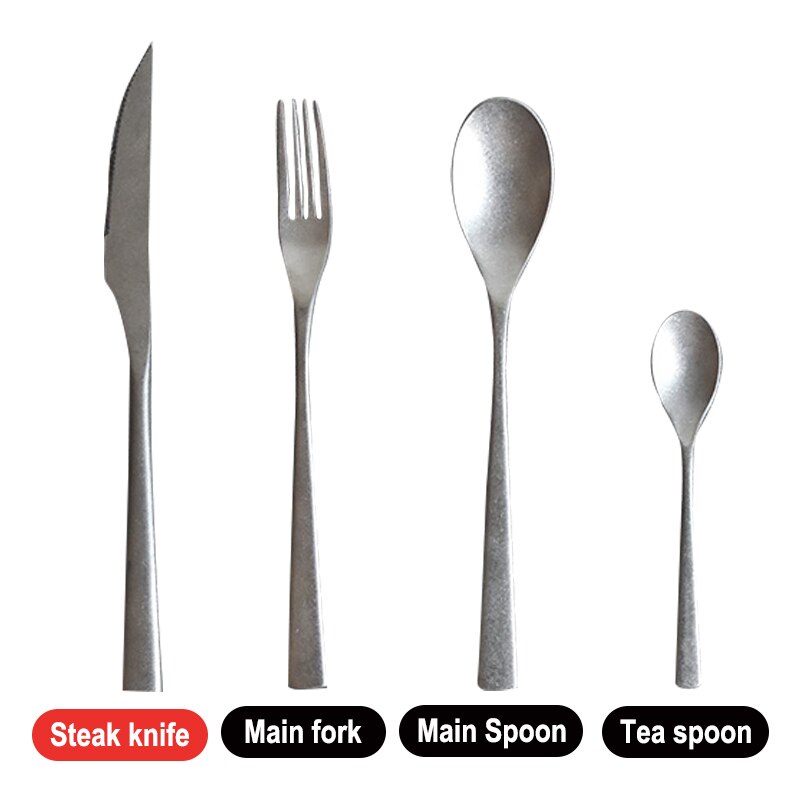 Steak messer und gabel Jahrgang alte edelstahl Westlichen geschirr Nachtisch löffel schneeflocke silber matt messer gabel löffel: 4Stck B