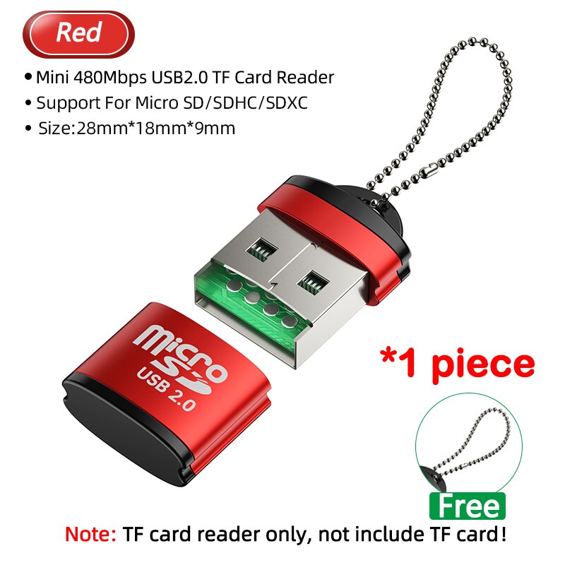 2Pcs Mini Usb Tf Sd Micro Reader Geheugenkaart Otg Type C Adapter Voor Auto Camera Laptop Notebook T flash Usbc Converter Sleutelhanger: Red 1pcs