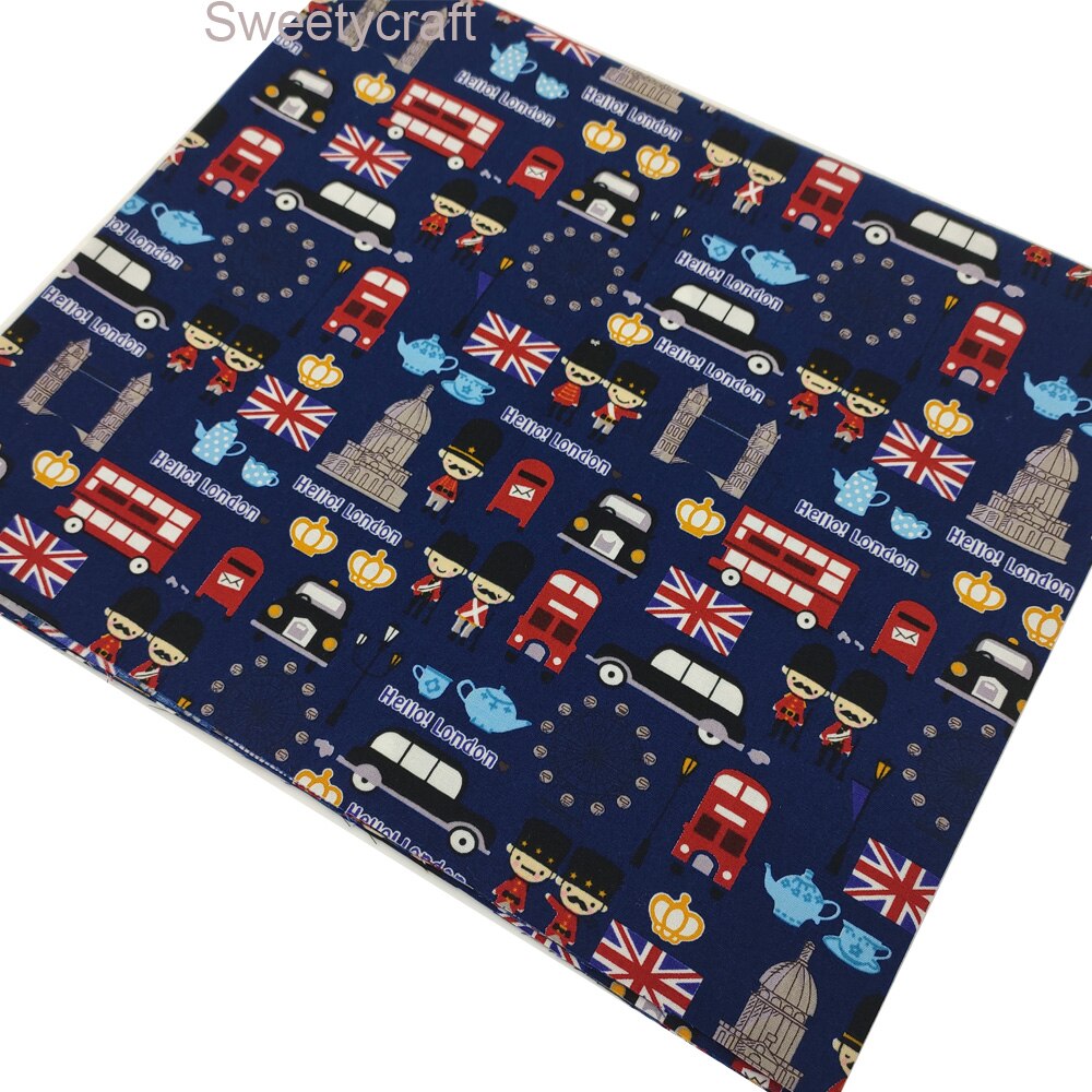 Fina tela de algodón con estampado de Hello London para decoración del hogar, tejido de costura hecho a mano, Patchwork, 110x45cm