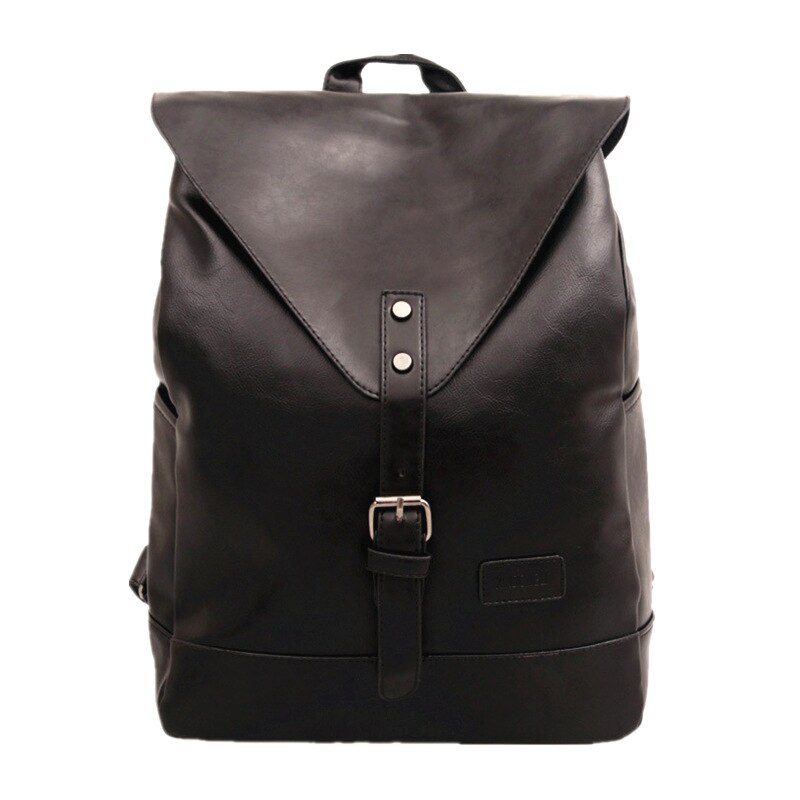 Korean -style Men Solid Color PU Computer Backpack Students leather backpack College duffle bag Student Couples Backpack: black