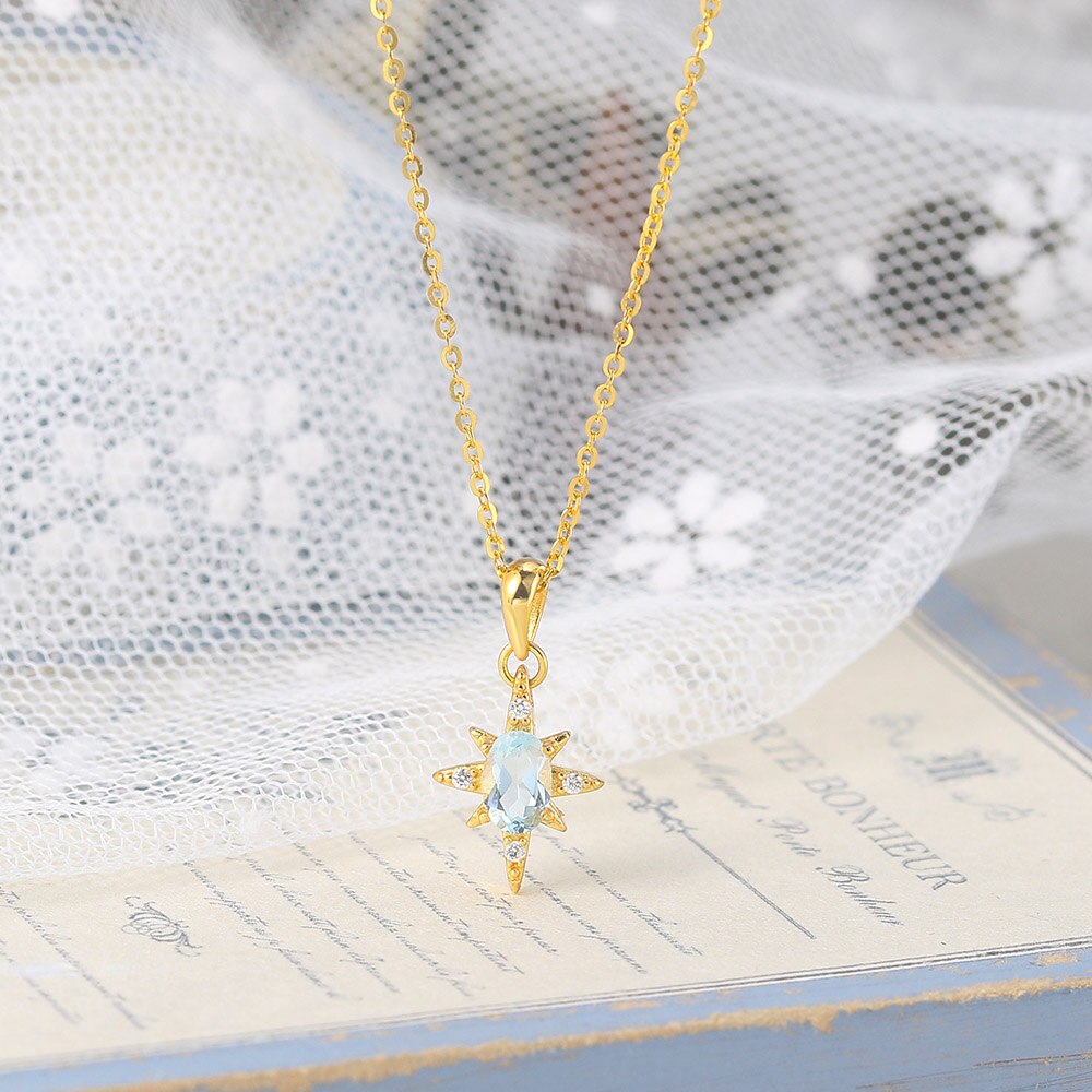 LAMOON collana con ciondolo a stella per donna 925 argento naturale topazio blu 14K placcato oro collana di gioielli raffinati coreano LMNI114: Blu