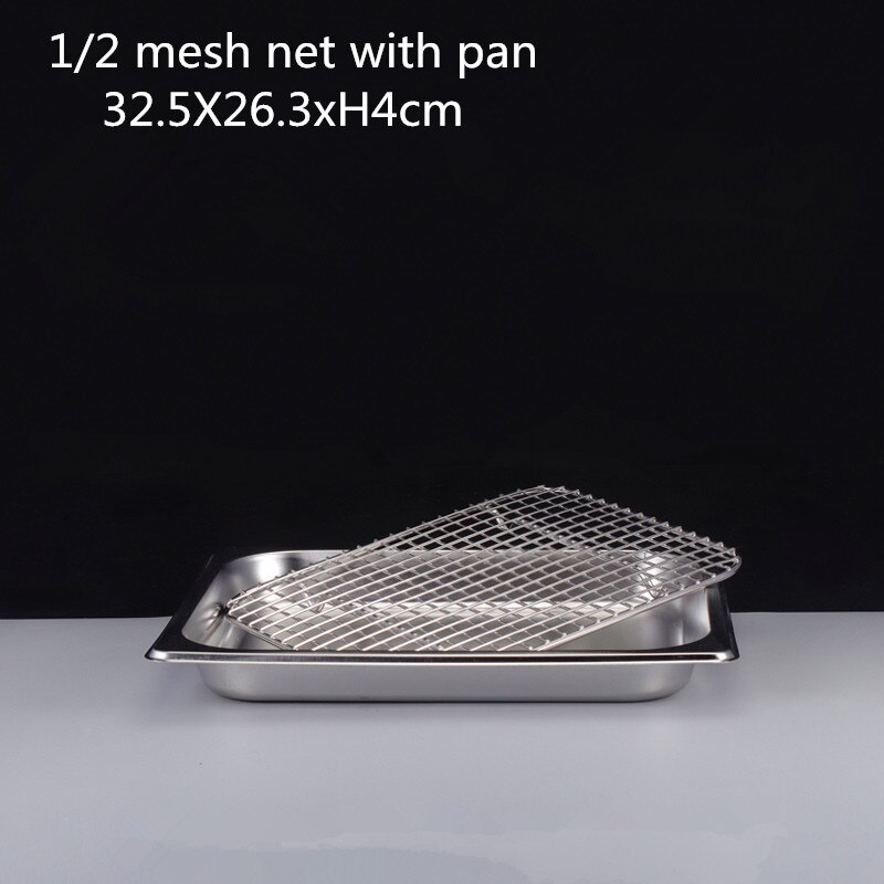 GN pan mesh net BBQ net Stainless steel basin oil rack pot filter rectangular plate box frying basket baking shaker tub strainer: 1-2 mesh n pan H4