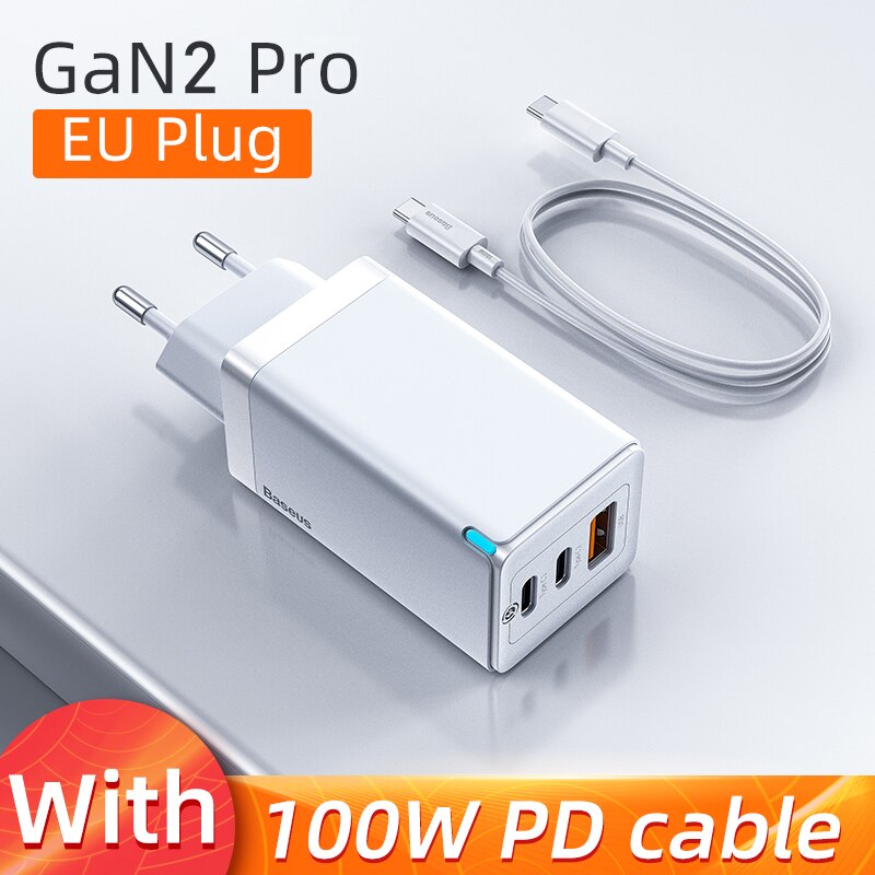 Baseus 65W GaN Ladegerät Schnell Ladung 4,0 3,0 Typ C PD USB Ladegerät mit QC 4,0 3,0 Tragbare Schnelle ladegerät Für Laptop iPhone 13 Profi: GaN2 Pro EU weiß