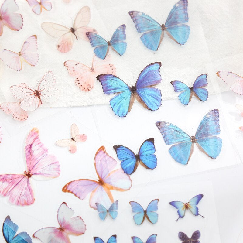 3 pcs Beautiful Butterfly Stickers Adhesive Diy Transparent Stickers Decor Srapbooking Diary Ablum Decorative Stickers