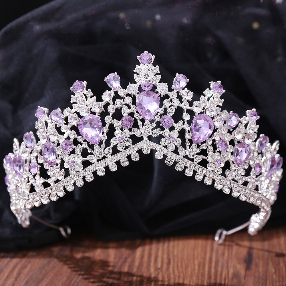 Luxe gouden rode strass bruids tiara's kroon vintage barok kristal diadeem voor bruiden hoofdbanden bruiloft haaraccessoires: Zilverpaars